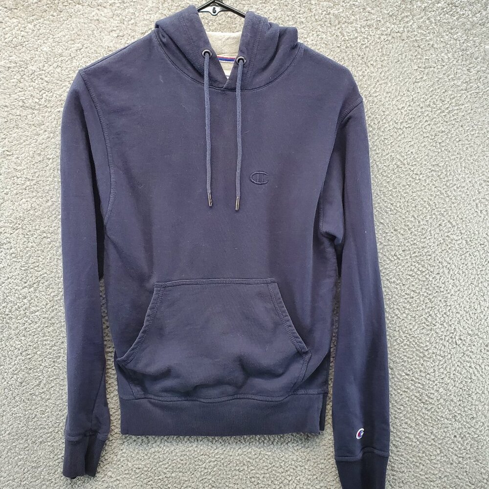 Men's XS Navy‎ Blue  Champion Powerblend Hoodie Embroidered Logo Top Right